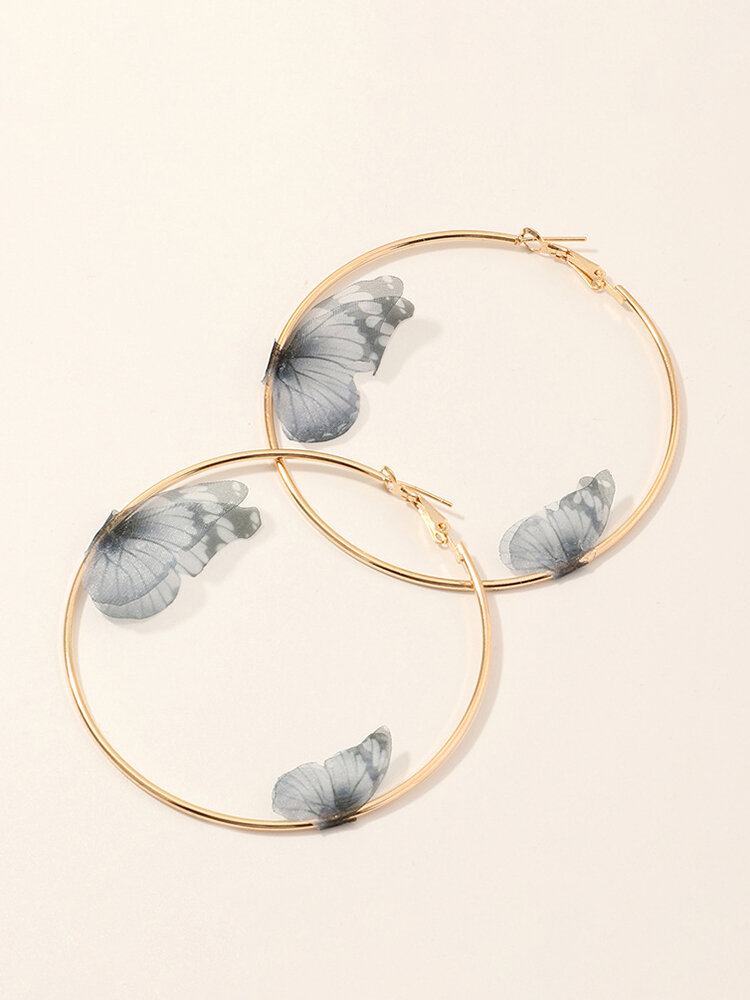
	Double Three-dimensional Tulle Butterfly Earrings Temperament Ring Earrings