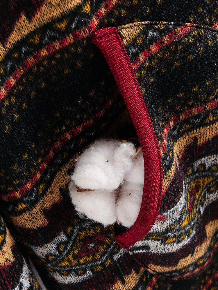 
	Ethnic Print Patchwork Long Sleeve Hooded Jacket For Women