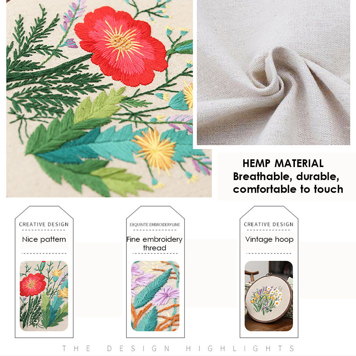 
	Embroidery Starter Kit With Pattern Stamped Embroidery Kit Including Embroidery Cloth With Pattern Bamboo Embroidery Hoop Color Threads Needle Kit