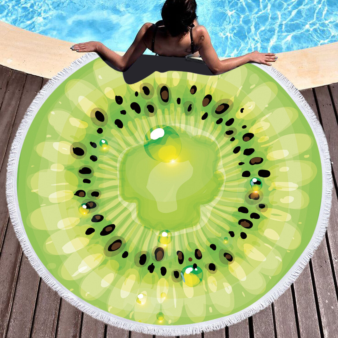 
	Fresh Fruits Round Beach Towel Blanket Hawaii Hawaiian Tropical Large Microfiber Terry Beach Roundie Palm Circle Picnic Carpet Yoga Mat with Fringe