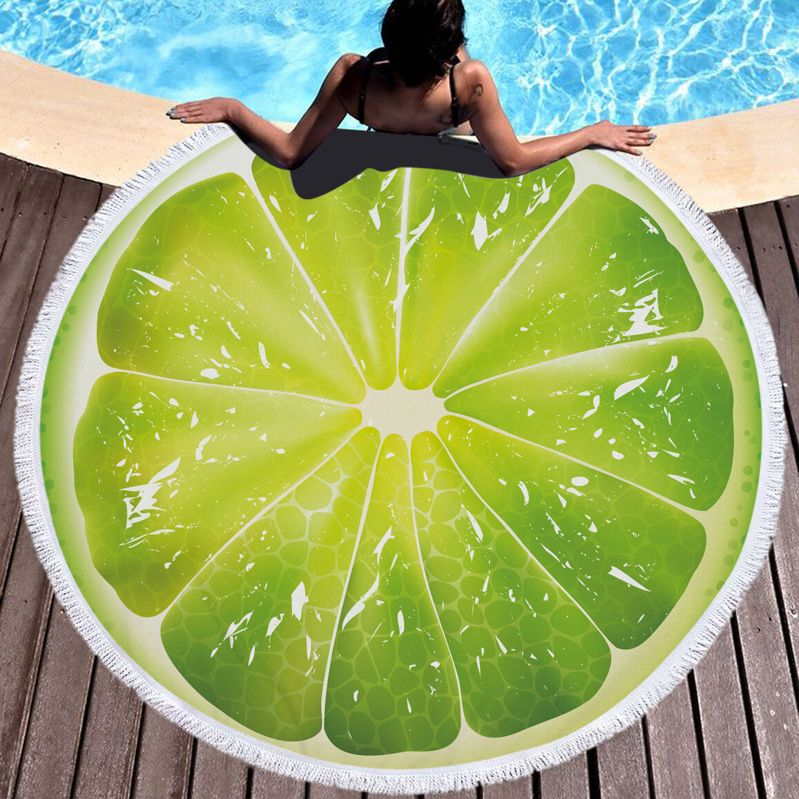 
	Fresh Fruits Round Beach Towel Blanket Hawaii Hawaiian Tropical Large Microfiber Terry Beach Roundie Palm Circle Picnic Carpet Yoga Mat with Fringe