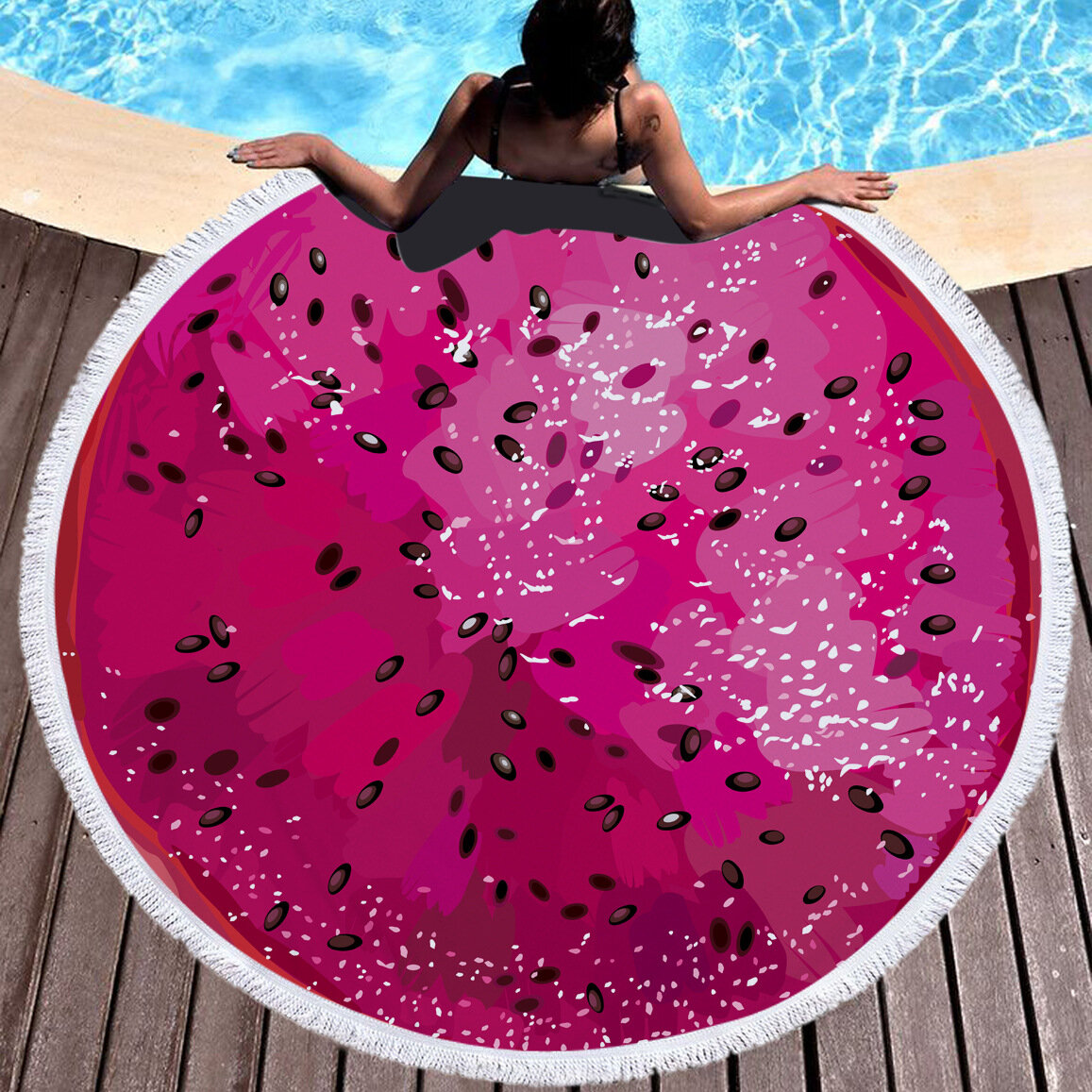 
	Fresh Fruits Round Beach Towel Blanket Hawaii Hawaiian Tropical Large Microfiber Terry Beach Roundie Palm Circle Picnic Carpet Yoga Mat with Fringe