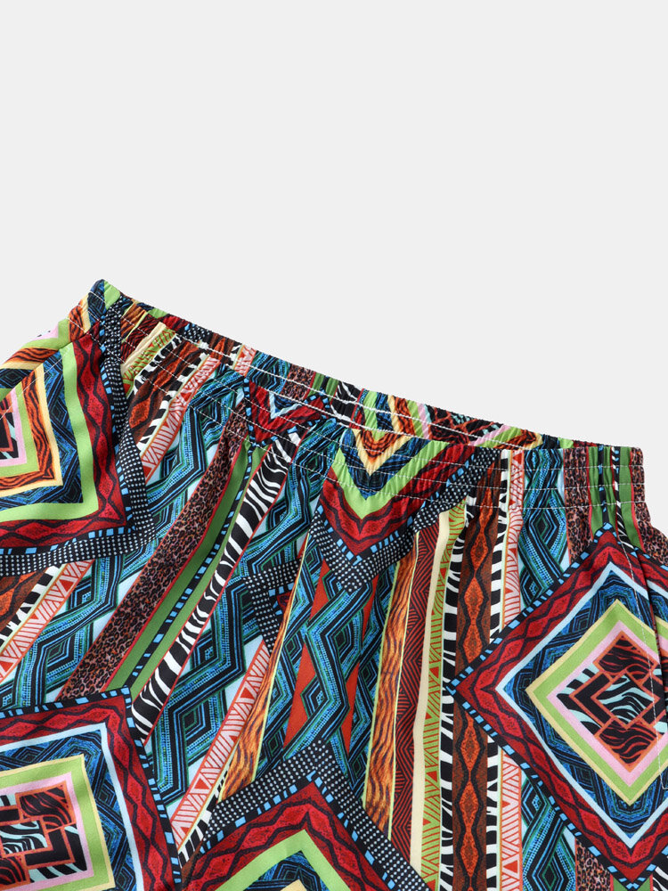 
	Mens Tribal Striped Pattern Quick Dry Elastic Waist Swim Trunk