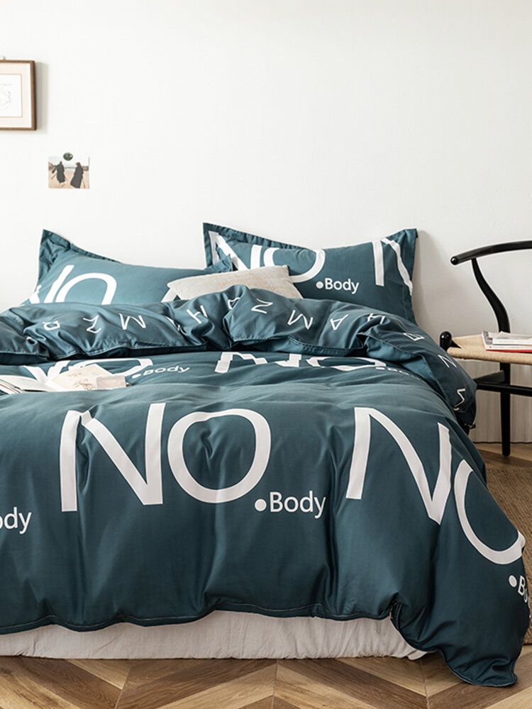 
	3/4 Pcs Letters Print Solid Color Aloe Cotton Comfy Bedding Set Sheet Duvet Cover Pillowcase
