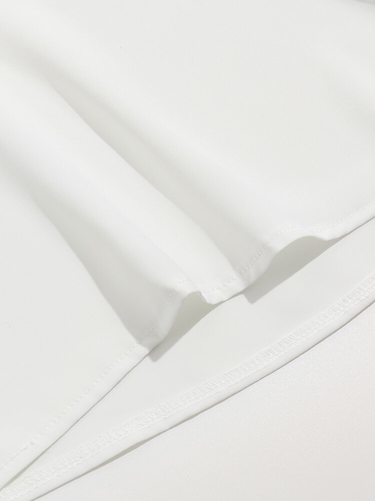 
	Lace Stitch Bell Half Sleeve Tie Crew Neck Blouse