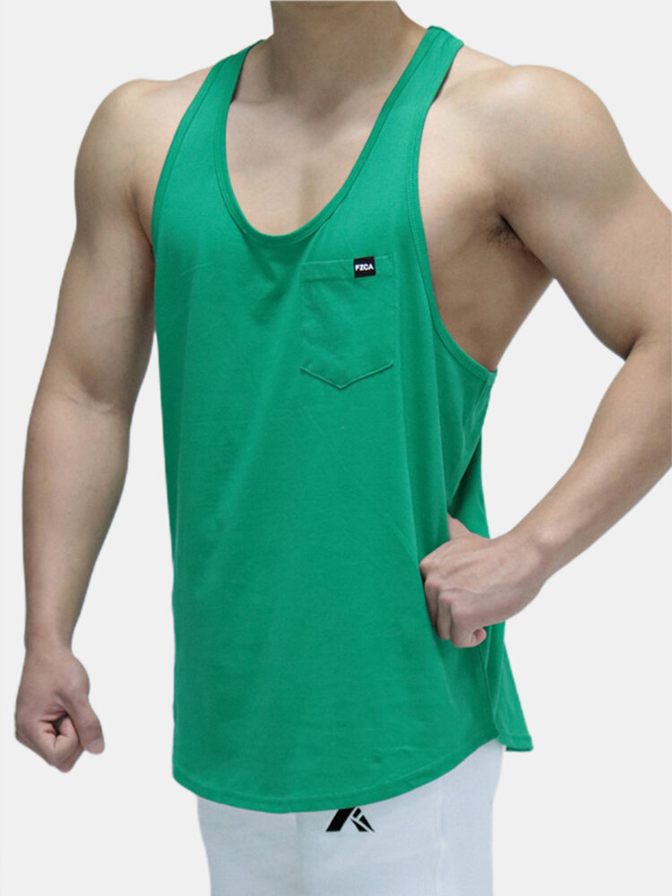 
	Soft Solid Color Vest Quick Drying Loose Fitting Sleeveless Muscle Athletic Gym Tank Tops