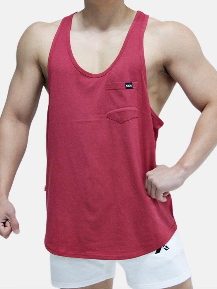 
	Soft Solid Color Vest Quick Drying Loose Fitting Sleeveless Muscle Athletic Gym Tank Tops