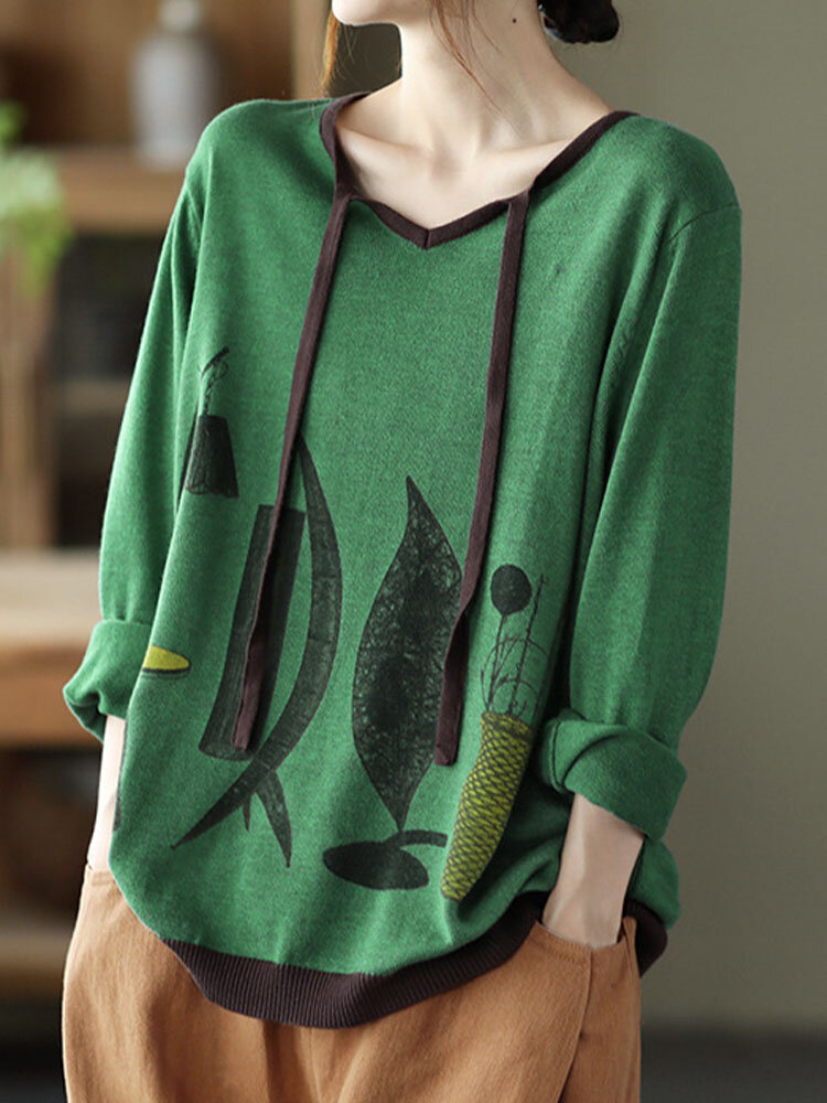 
	Art Illustration Long Sleeve Tie Front Women Sweatshirt