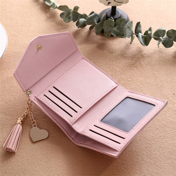 
	Tassel Candy Color Small Short Wallet Purse Card Holder For Women