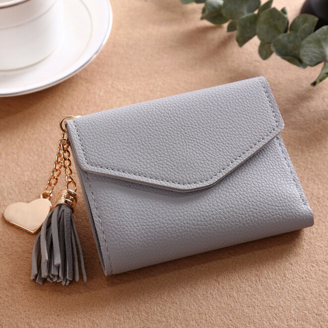 
	Tassel Candy Color Small Short Wallet Purse Card Holder For Women