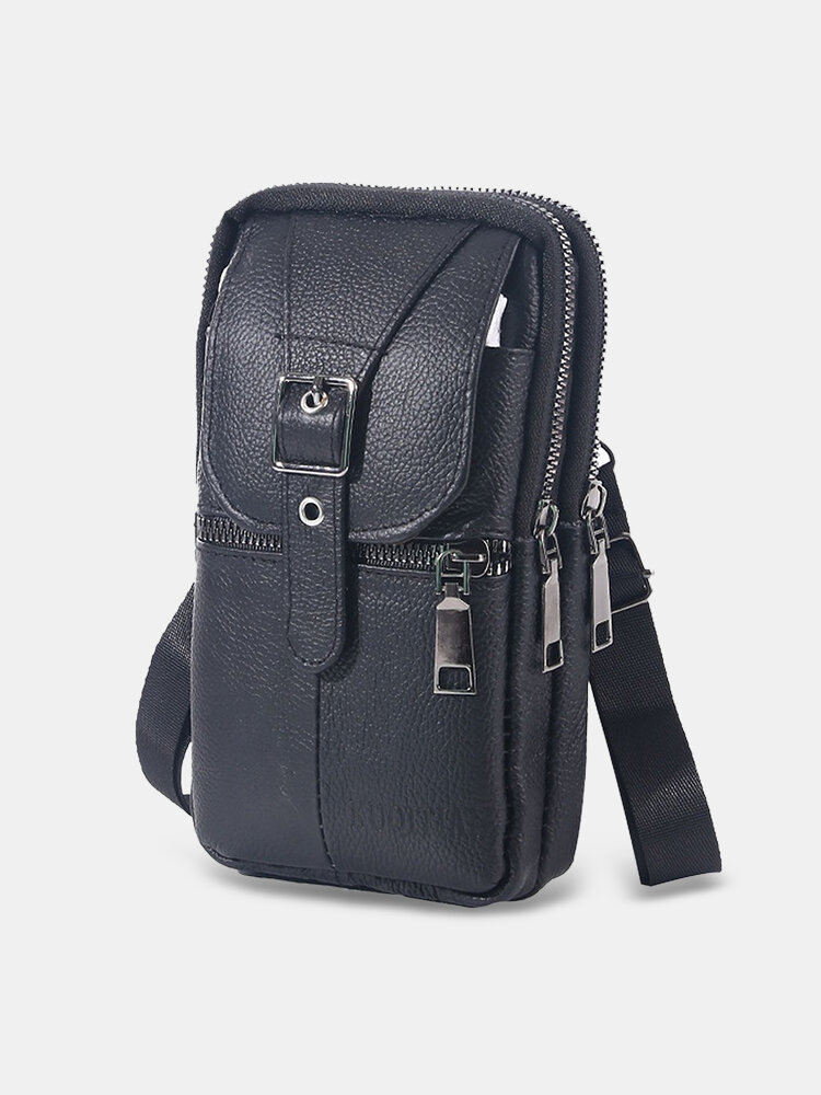 
	Men&rsquo;s Leather Casual Mini Waist Bag Portable Outdoor Sports Waist Bag