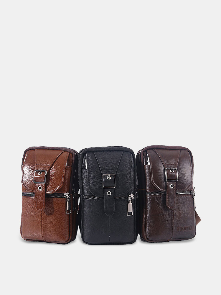 
	Men&rsquo;s Leather Casual Mini Waist Bag Portable Outdoor Sports Waist Bag