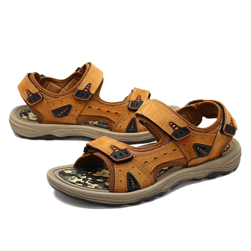 
	Men Cow Leather Non Slip Hook Loop Outdoor Casual Sandals
