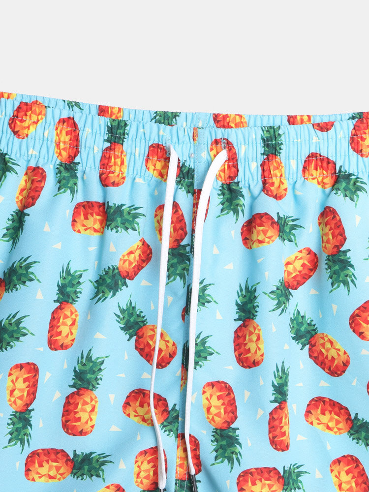 
	Mens Pineapple Print Drawstring Swim Trunk With Mesh Lined