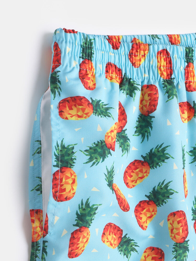 
	Mens Pineapple Print Drawstring Swim Trunk With Mesh Lined