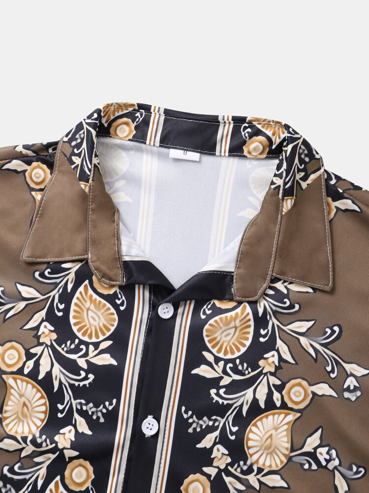 
	Mens Vintage Plant Print Button Up Short Two Pieces Outfits