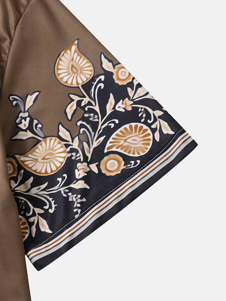 
	Mens Vintage Plant Print Button Up Short Two Pieces Outfits