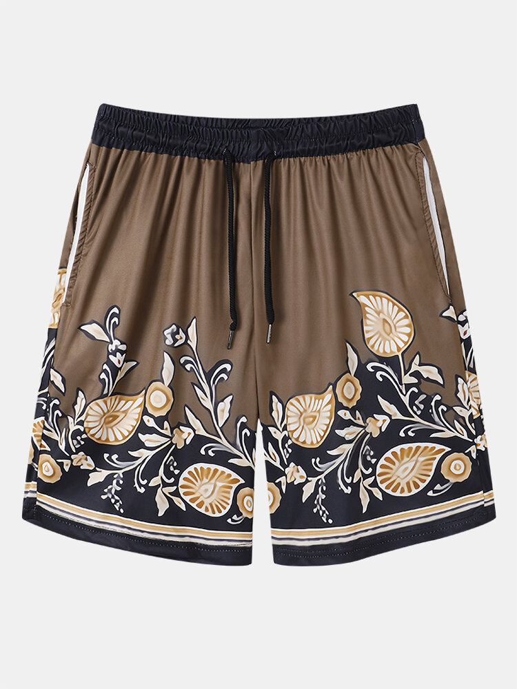 
	Mens Vintage Plant Print Button Up Short Two Pieces Outfits