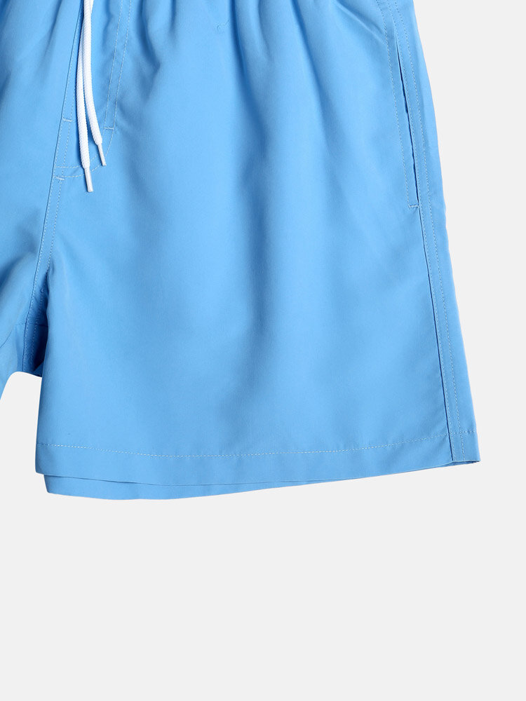 
	Men Solid Mesh Lined Drawstring Elastic Waist Cosy Board Shorts