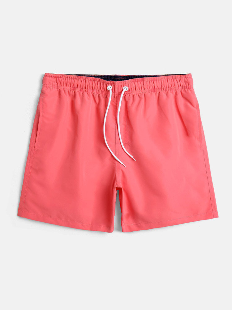 
	Men Solid Mesh Lined Drawstring Elastic Waist Cosy Board Shorts