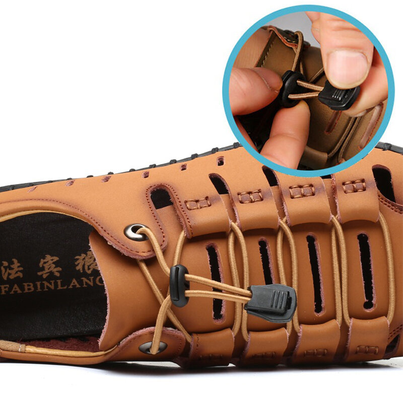
	Men Hand Stitching Leather Non Slip Elastic Lace Casual Sandals