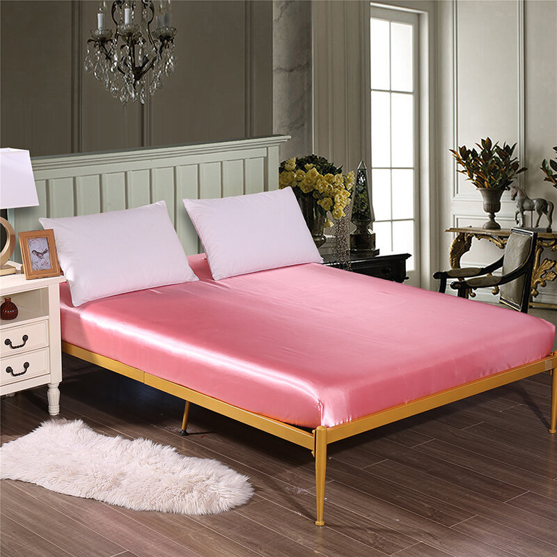 
	Solid Color Silk Like Super Soft Satin Bed Sheet Pillowcase Mattress Cover Bed Sheet Set Deep Pocket Fully Elastic Band Twin Full Queen King