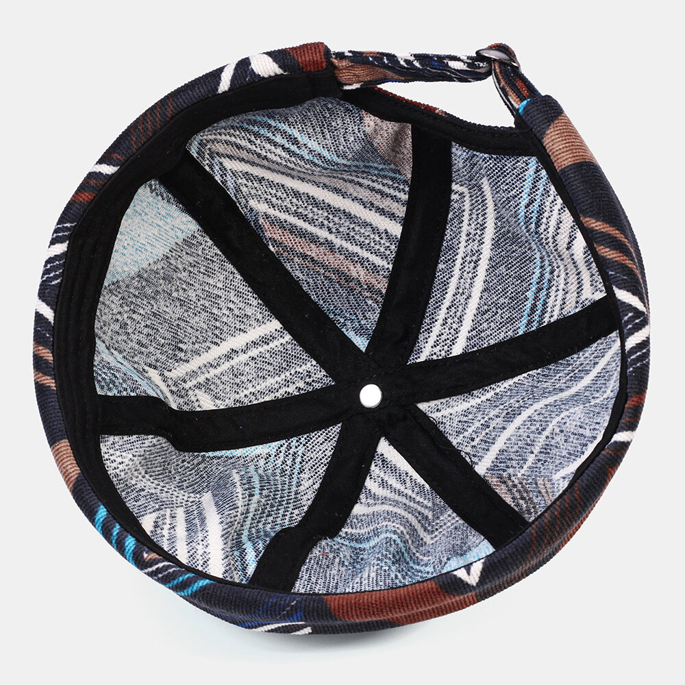 
	Collrown Men & Women Corduroy Patchwork Color Irregular Stripe Geometric Pattern Fashion Casual Brimless Beanie Landlord Cap Skull Cap