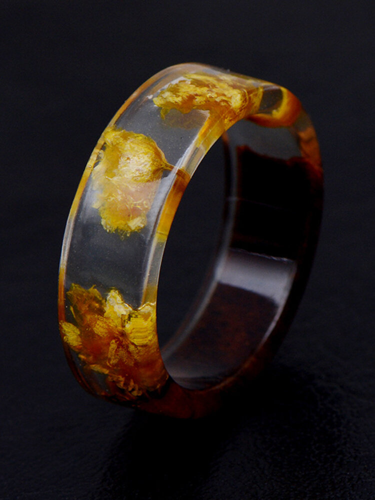 
	Vintage Dried Flower Resin Wood Transparent Rings