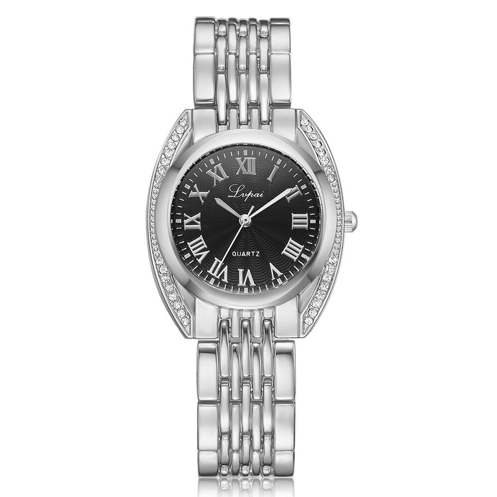 
	Trendy Roman Number Quartz Watch Casual Stainless Steel Women Watch