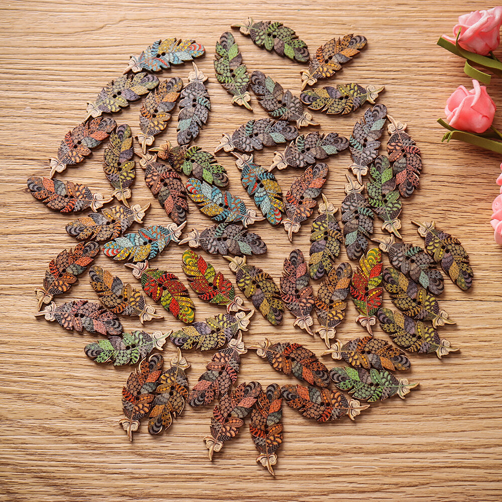 
	50 Pcs Feather Shape Natural Wood Sewing Buttons Fastness DIY Wooden Buttons Handcraft Material