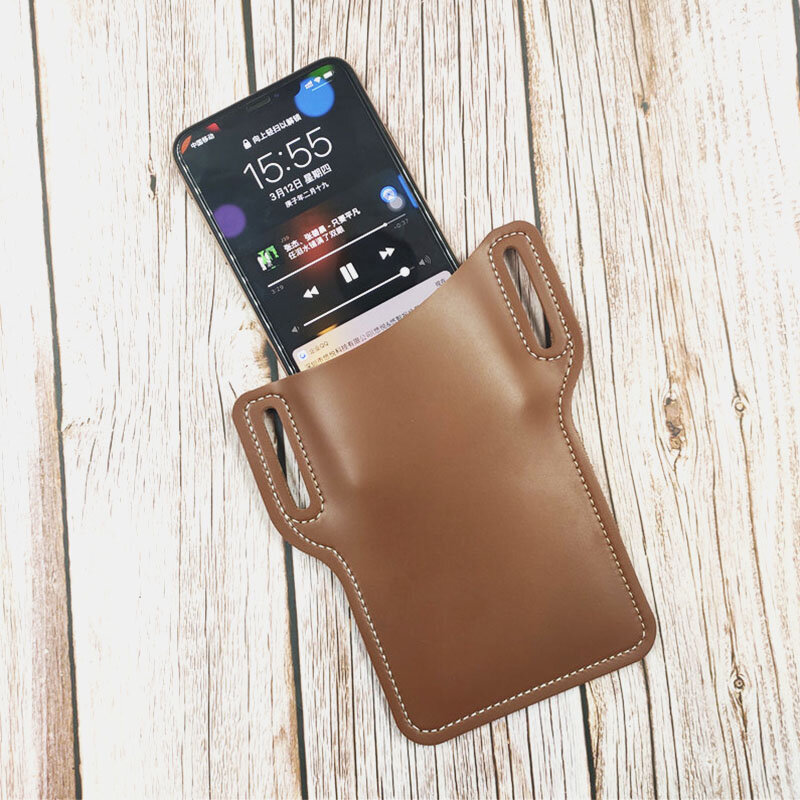 
	Men EDC 6.3 Inch Leather Phone Holder Waist Belt Bag