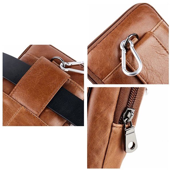 
	Vintage Genuine Leather 6 Inches Outdoor Phone Bag Waist Bag For Men