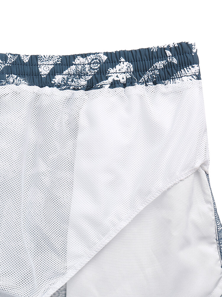 
	Mens Vintage Fish Pattern Quick Dry Swim Trunk With Mesh Lined