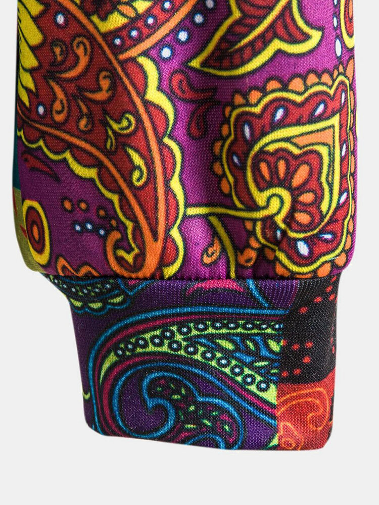 
	Vintage Patchwork Print Long Sleeve Drawstring Hoodie