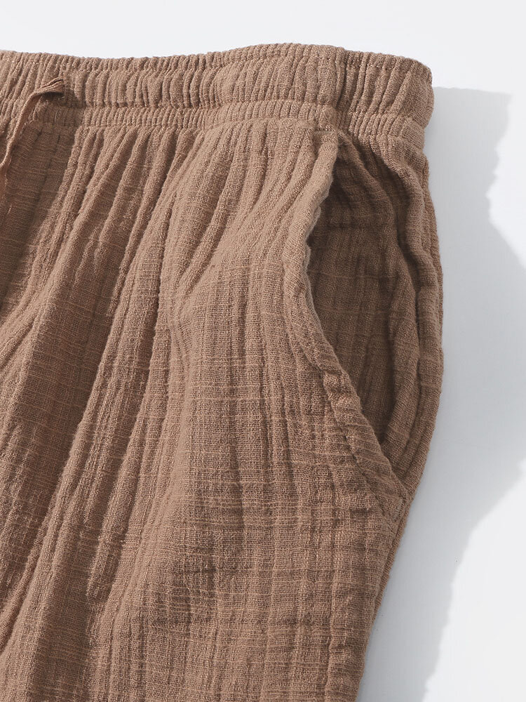 
	Lightweight Solid Color Drawstring Pockets Cotton Linen Loungewear Bottoms