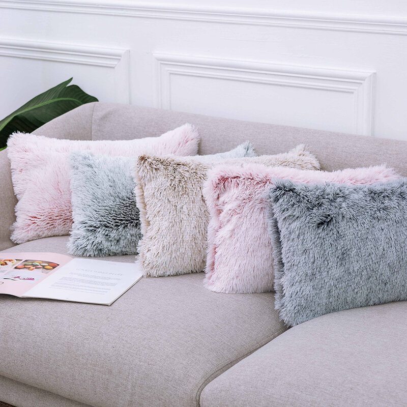 
	Cushion Long Hair Pillow Bedside Cushion Gradient Color Back Cushion Plush Pillowcase