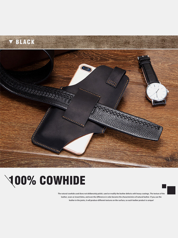 
	Men EDC Vintage Genuine Leather Crazy Horse Leather Cow Leather 6.5 Inch Phone Bag Wasit Bag Belt Sheath
