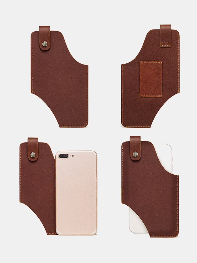 
	Men EDC Vintage Genuine Leather Crazy Horse Leather Cow Leather 6.5 Inch Phone Bag Wasit Bag Belt Sheath