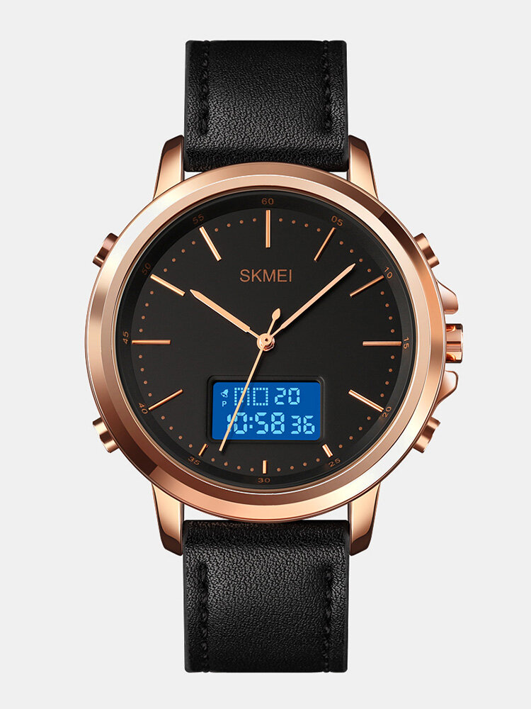 
	Leather Alarm Stopwatch Sport Watch Luminous Display Men Waterproof Dual Display Digital Watch