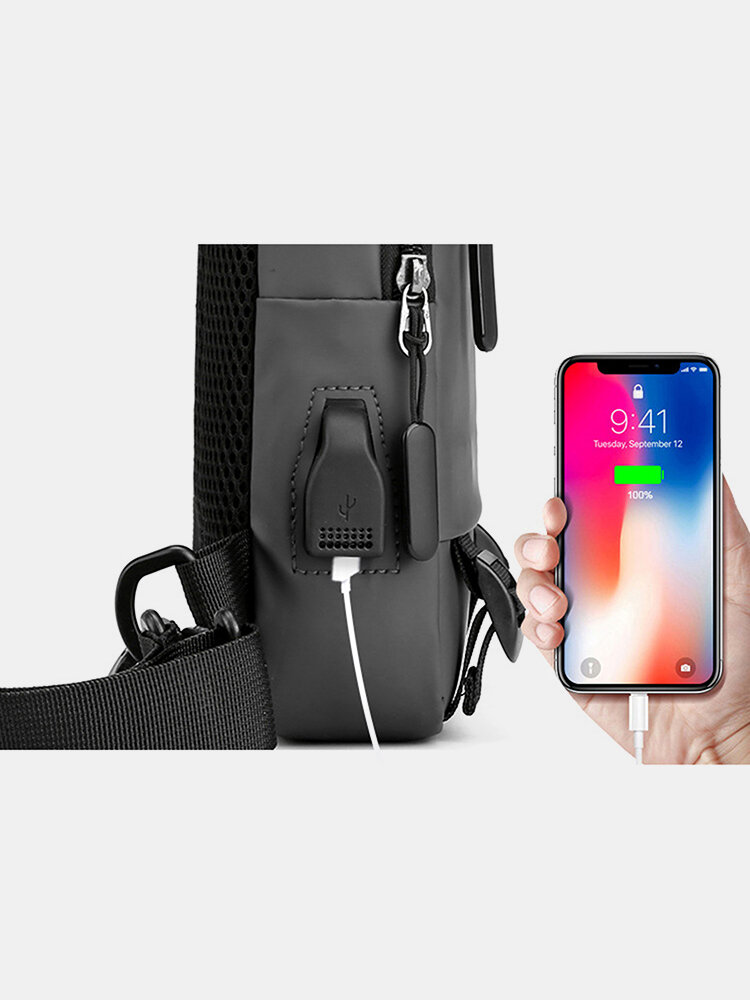 
	Men Nylon Fabric Casual Portable USB Charging Design Chest Bag Waterproof Daily Crossbody Bag