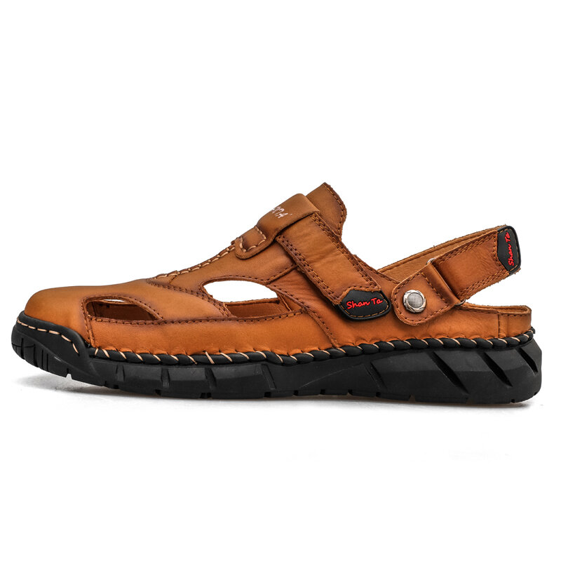 
	Men Genuine Leather Non Slip Hand Stitching Soft Sole Casual Sandals