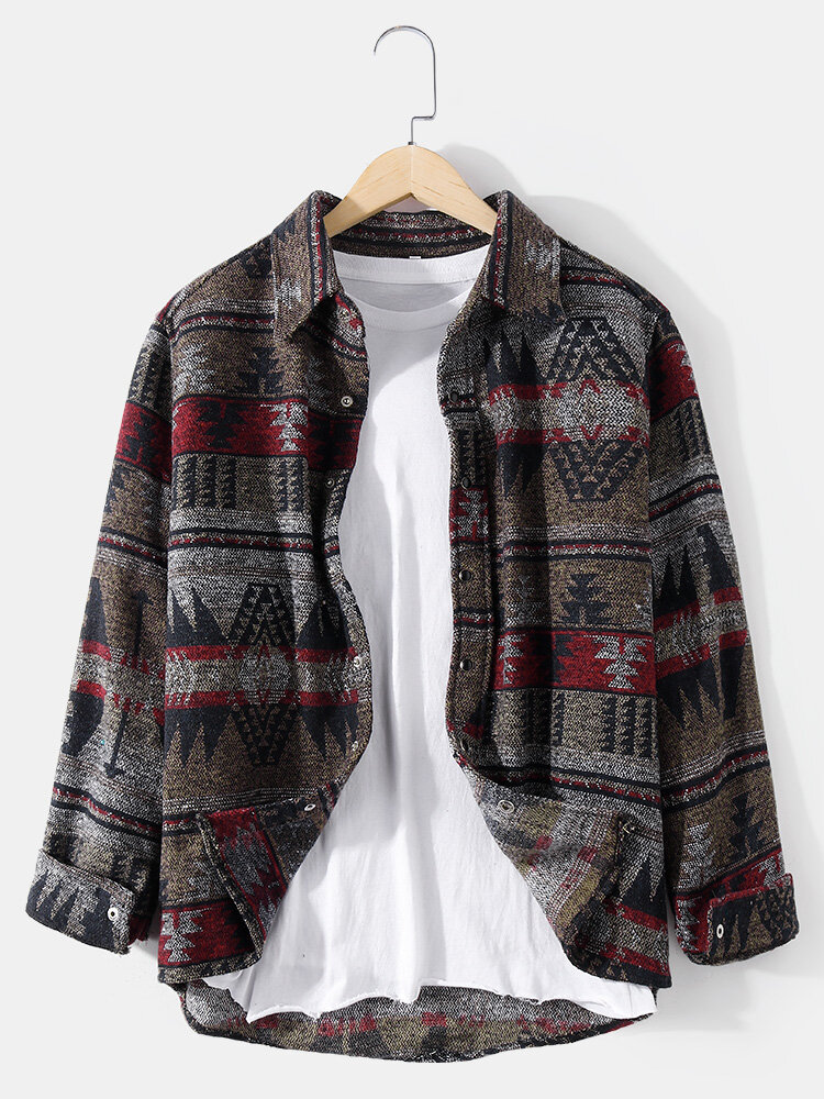
	Mens Cotton Vintage Ethnic Print Lapel Casual Relaxed Fit Button Shirts