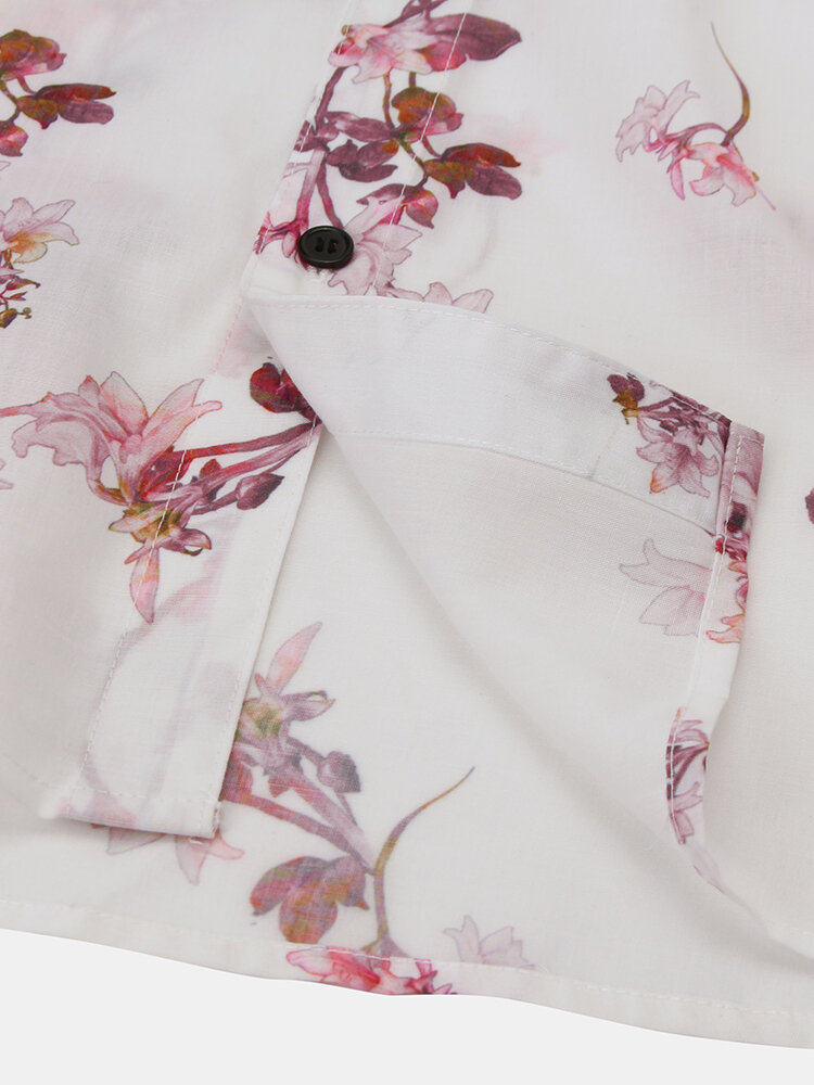 
	Flowers Printed Breathable Loose Short Sleeve Lapel Shirt