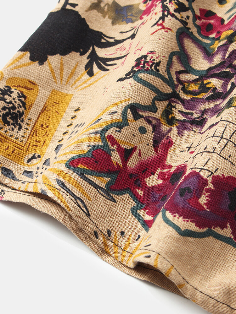 
	Mens Thin & Breathable Cotton Tribal Pattern Vintage Lapel Holiday Casual Shirt