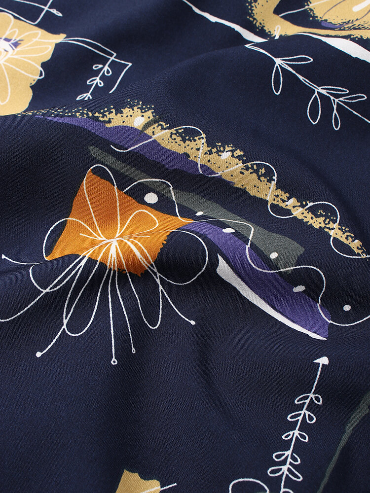 
	Mens Vintage Line Drawing Flower Print Street Short Sleeve Shirts