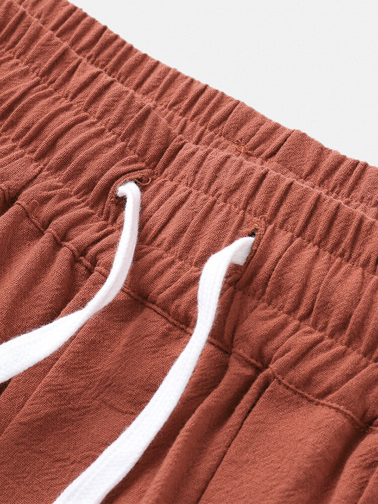 
	Mens 100% Cotton Solid Color Baggy Drawstring Mid Waist Harem Pants