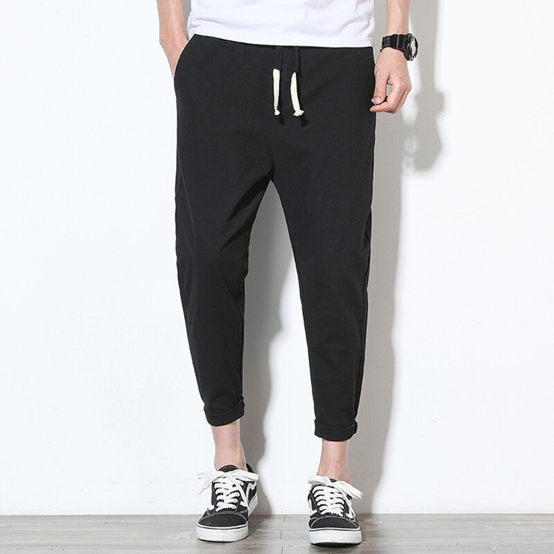 
	Mens Cotton Linen Solid Color Slim Fit Casual Pants