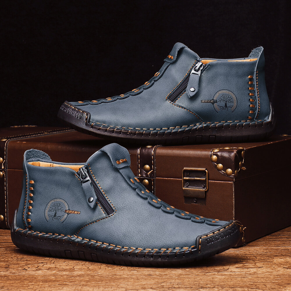 
	Men Hand Stitching Leather Non Slip Side Zipper Casual Boots