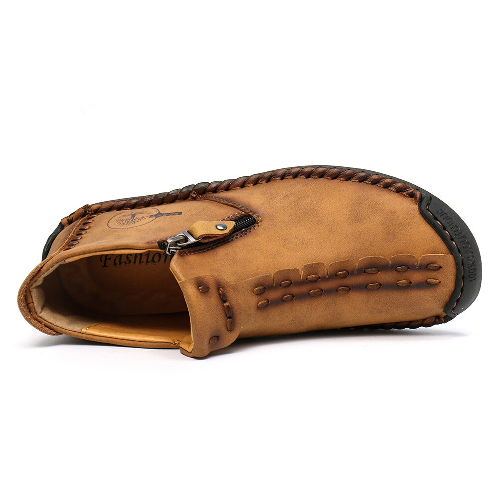 
	Men Hand Stitching Leather Non Slip Side Zipper Casual Boots