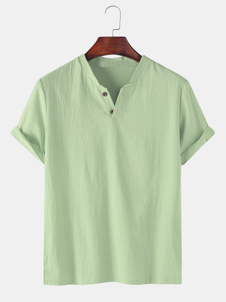 
	Men 100% Cotton Solid Color V-neck Casual T-Shirt